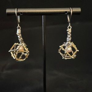 Silver and pearl geometric earrings unique